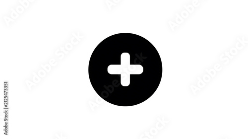A simple black circle with a white plus symbol inside, representing addition or a positive choice