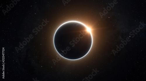 Eclipsed celestial body with glowing corona against starfield