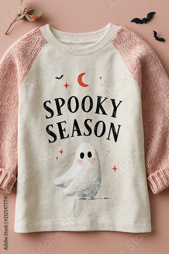 Minimalist Halloween Shirt Design with Ghost and Spooky Season Text