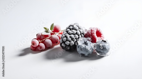 A selection of assorted frozen berries on a white background.