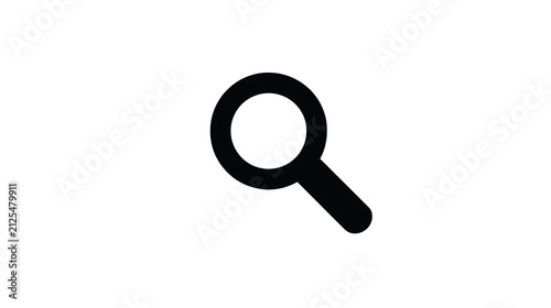 A simple black magnifying glass icon on a white background. The icon represents search and investigation.