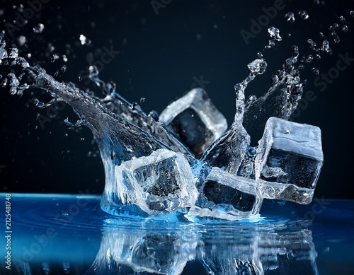 dramatic splash of water with ice cubes in a dynamic and refreshing scene