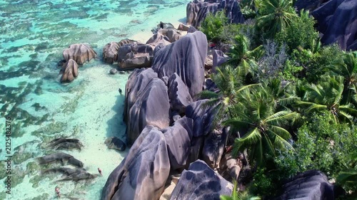 Aerial View Of Anse Source d'Argent Beach La Digue Seychelles