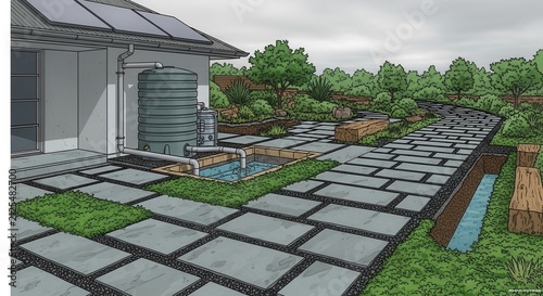 Sustainable Home Design With Solar Panels And Rainwater Harvesting System