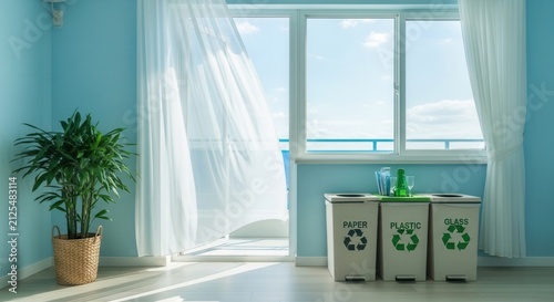 Sustainable Living With Recycling Bins By The Window