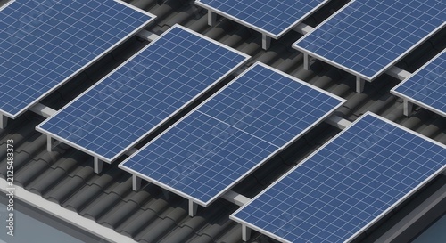 Sustainable Solar Panels Array Providing Clean Energy On A Rooftop