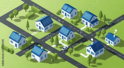 Sustainable Suburban Neighborhood With Solar Powered Homes