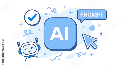 Artificial intelligence concept illustration featuring AI prompt engineering chatbot assistant and machine learning technology icons