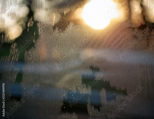 a close up view of a neglected glass pane covered in thick layers of grey dust grime and streaks obscuring the soft light from behind filth urban shadow