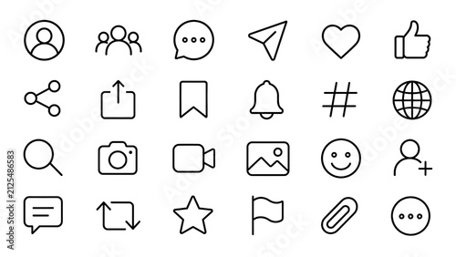 Bild auf Leinwand Social Media line icons set in editable vector style