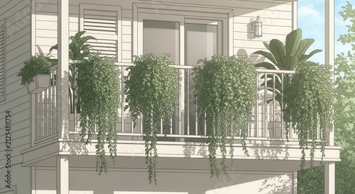 Serene Balcony Abundant With Cascading Greenery And Natural Light