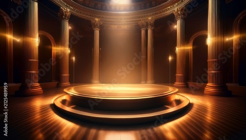 podium of prestige illuminated by a warm inviting glow an empty podium stands in a sophisticated room poised to inspire