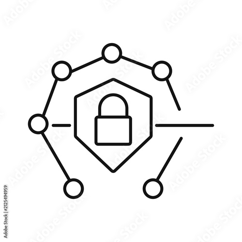 Secure Network Line Icon. Network Access Security Outline Vector. Cyber Protection, Connected Shield, Thin Line Symbol Isolated on White Background