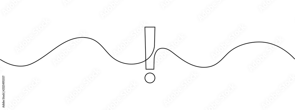 Obraz premium Exclamation mark symbol made with a single continuous black line wave