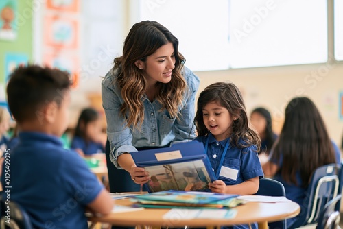 Teacher Assisting Student in Classroom Setting