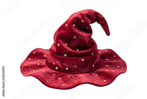 Konstfotografi Red velvet witch hat with stars isolated on transparent background