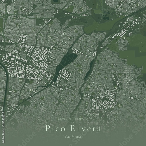 Sage Green Map of Pico Rivera, United States | Modern Scandinavian Wall Art