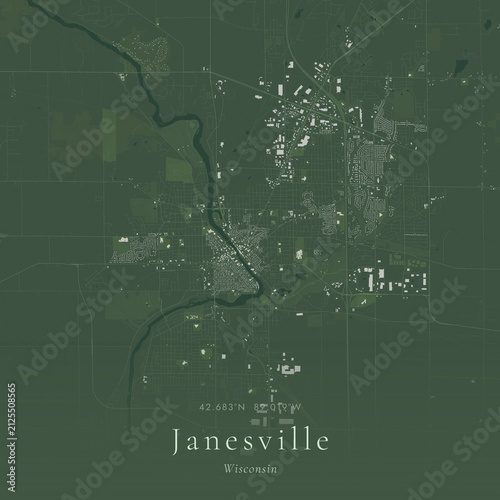 Sage Green Map of Janesville, United States | Modern Scandinavian Wall Art