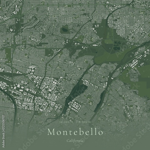 Sage Green Map of Montebello, United States | Modern Scandinavian Wall Art