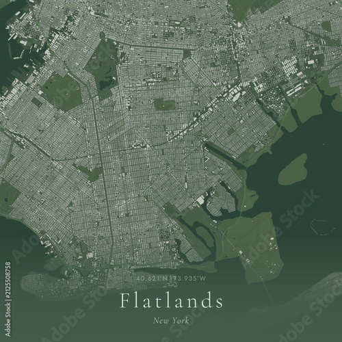Sage Green Map of Flatlands, United States | Modern Scandinavian Wall Art