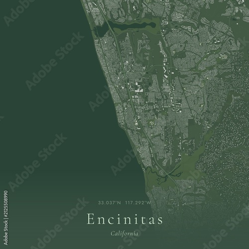 Sage Green Map of Encinitas, United States | Modern Scandinavian Wall Art