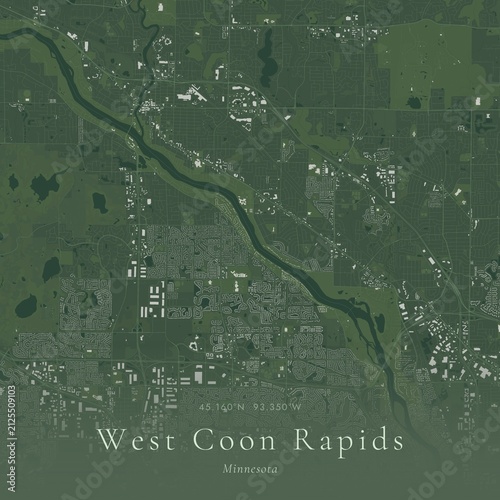 Sage Green Map of West Coon Rapids, United States | Modern Scandinavian Wall Art