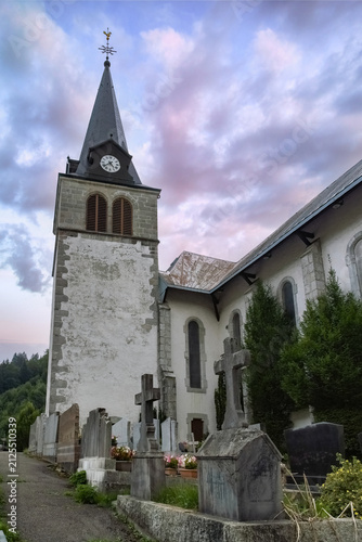 Les Gets in Haute-Savoie, the old church Notre-Dame-de-la-Nativite in the village
