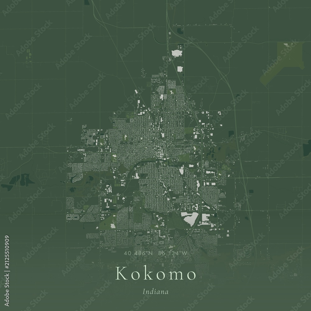 Obraz premium Sage Green Map of Kokomo, United States | Modern Scandinavian Wall Art