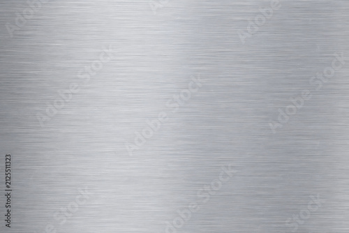 Brushed metal texture with horizontal grain, polished silver stainless steel background, industrial metallic surface for technology design