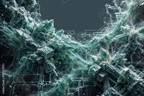 Futuristic Digital Crystal Network with Glowing Energy Flow