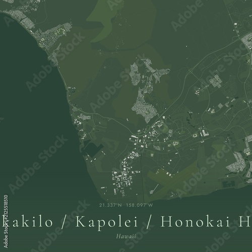 Canvastavla Sage Green Map of Makakilo / Kapolei / Honokai Hale, United States | Modern Scan