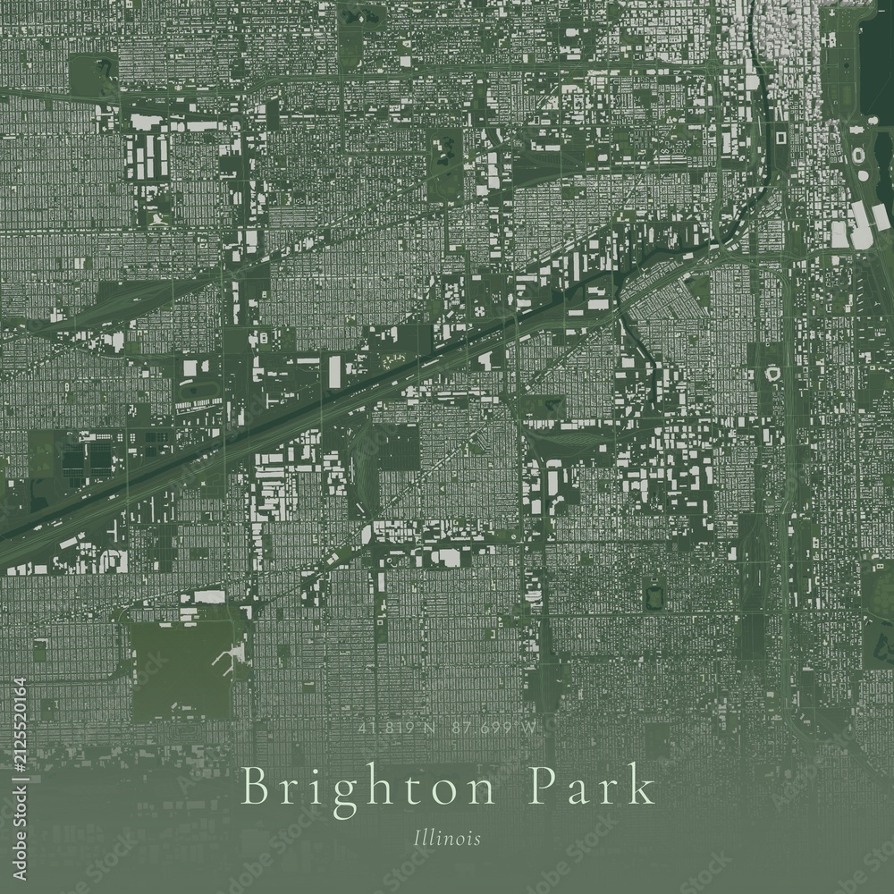 Obraz premium Sage Green Map of Brighton Park, United States | Modern Scandinavian Wall Art