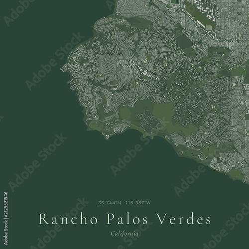 Sage Green Map of Rancho Palos Verdes, United States | Modern Scandinavian Wall Art