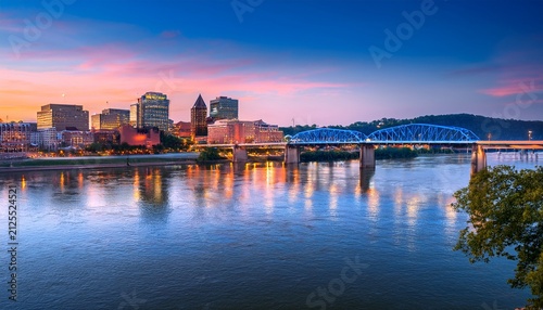 downtown chattanooga tennessee at dusk on tennessee river