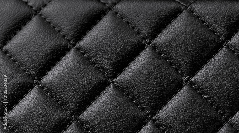Obraz premium Black quilted leather surface with diamond stitching and detailed grain texture