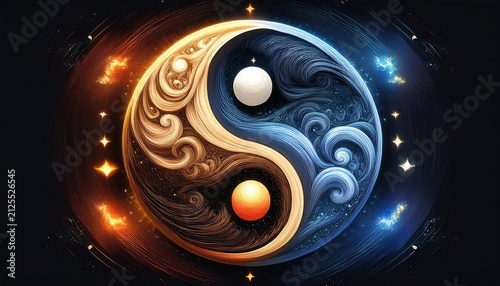 a hyper realistic depiction of a yin yang symbol representing the eternal cycle of day and night
