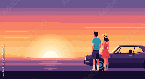 Woman riding bicycle at sunset with car on road.