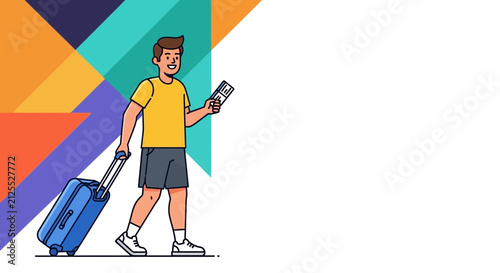 Young boy skateboarding on colorful geometric ramp.