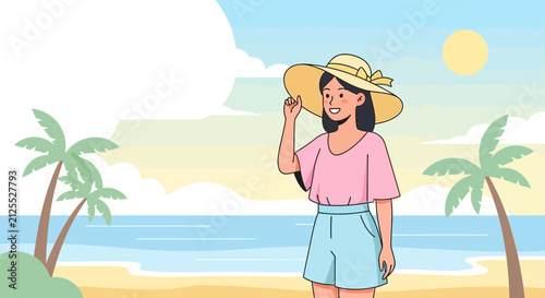 Young girl in a pink dress holding a seashell at the beach.