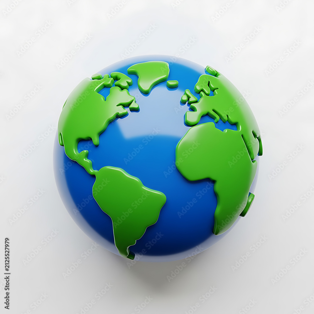Fototapeta premium Stylized 3D Earth globe spinning on white background