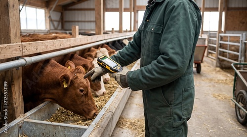 Farmer Monitoring Cattle Health in a Modern Stable
