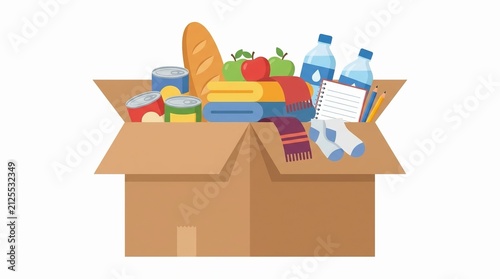 Donation Box with Essential Supplies Illustration