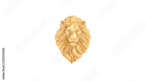 Gold Lion Bust Statue Polished Detailed Mane Isolated Front View 3D Illustration