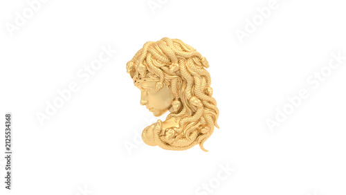 Gold Medusa Bust Snake Hair Gorgon Profile Isolated 3D Illustration