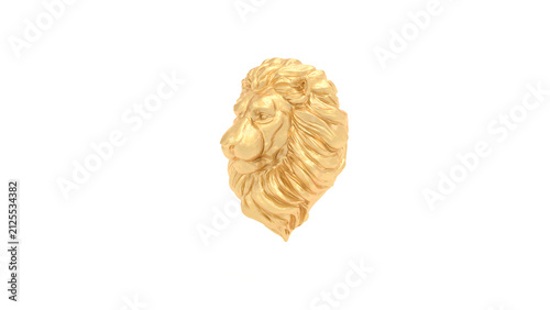 Gold Lion Bust Statue Polished Detailed Mane Isolated Quarter Left View 3D Illustration