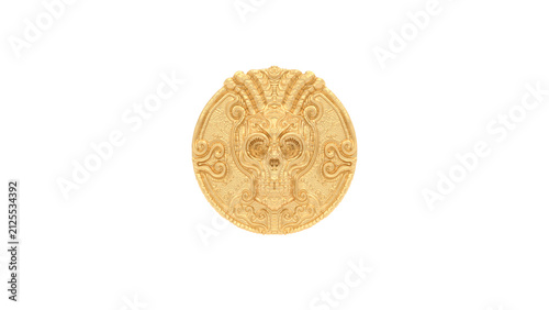 Gold Skull Coin Ornate Medallion Polished Detailed Isolated 3D Illustration