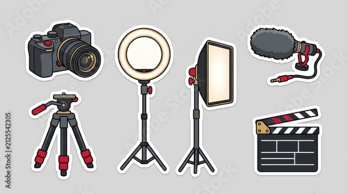 Video Production and Vlogging Equipment Illustration Sticker Set