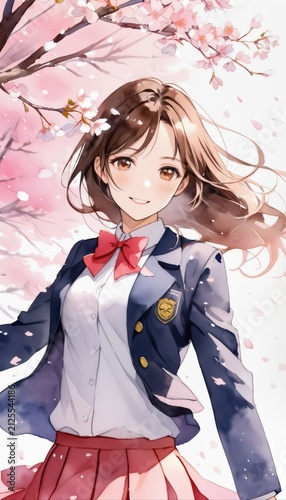 桜と女子高校生