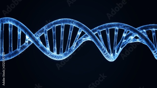 Obraz na płótnie Futuristic Blue DNA Double Helix with Light Glow on Black Background for Scienti