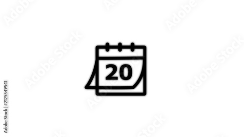Black Calendar Showing Number 20 on White Background Date Schedule Event and Time Management Concept 4K Motion Graphic